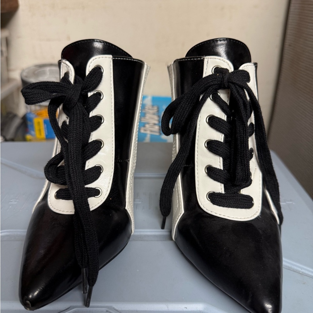 Cape Robbin Black and White Lace-Up Heels